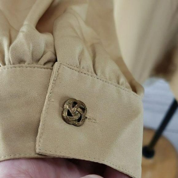 Worthington Women's Tan Ornate Button Down Long Sleeve Business Office Blouse 18 - Picture 5 of 6